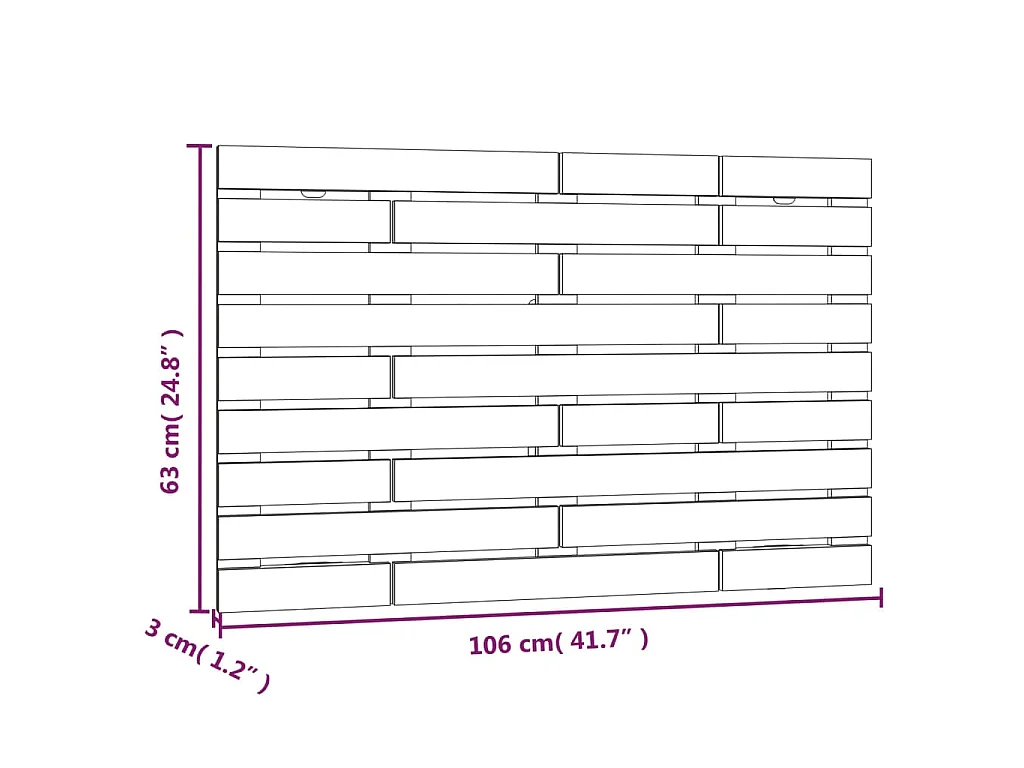 Tête de lit murale Noir 106x3x63 cm Bois massif de pin