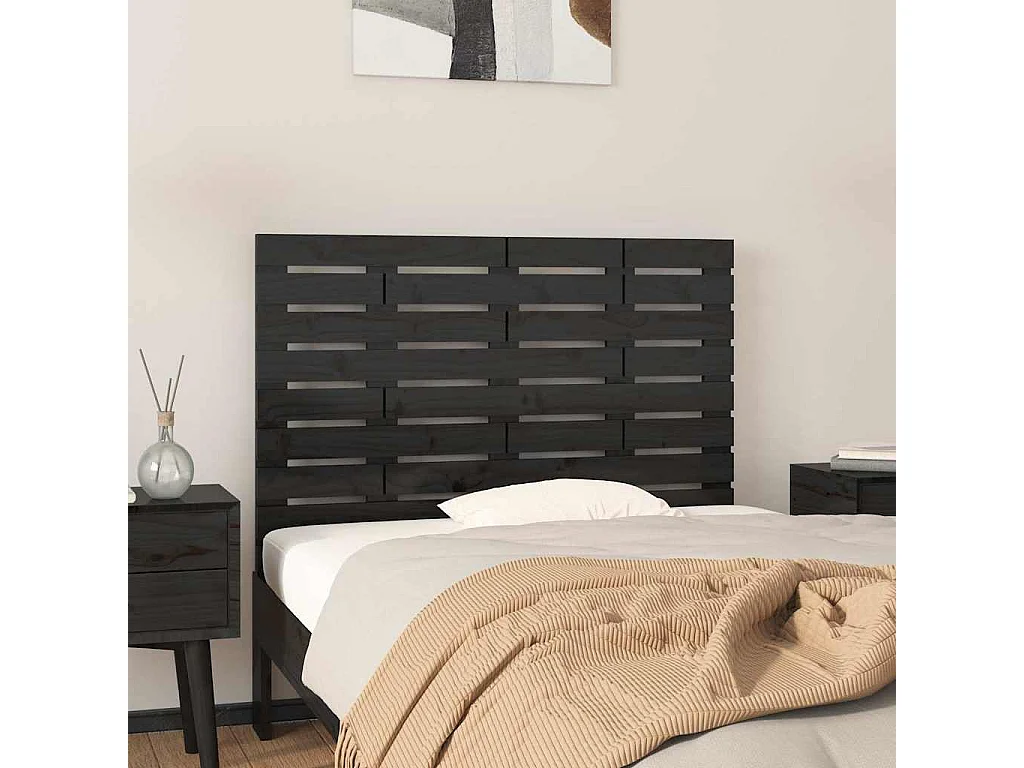 Tête de lit murale Noir 106x3x63 cm Bois massif de pin