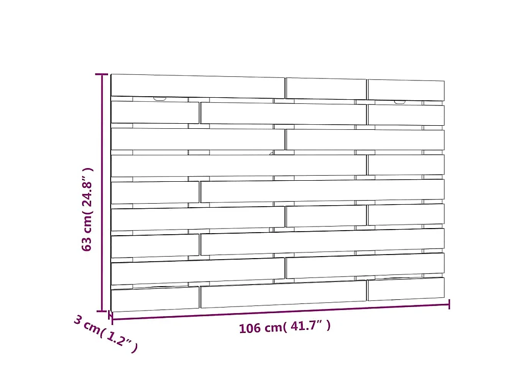 Tête de lit murale Noir 106x3x63 cm Bois massif de pin