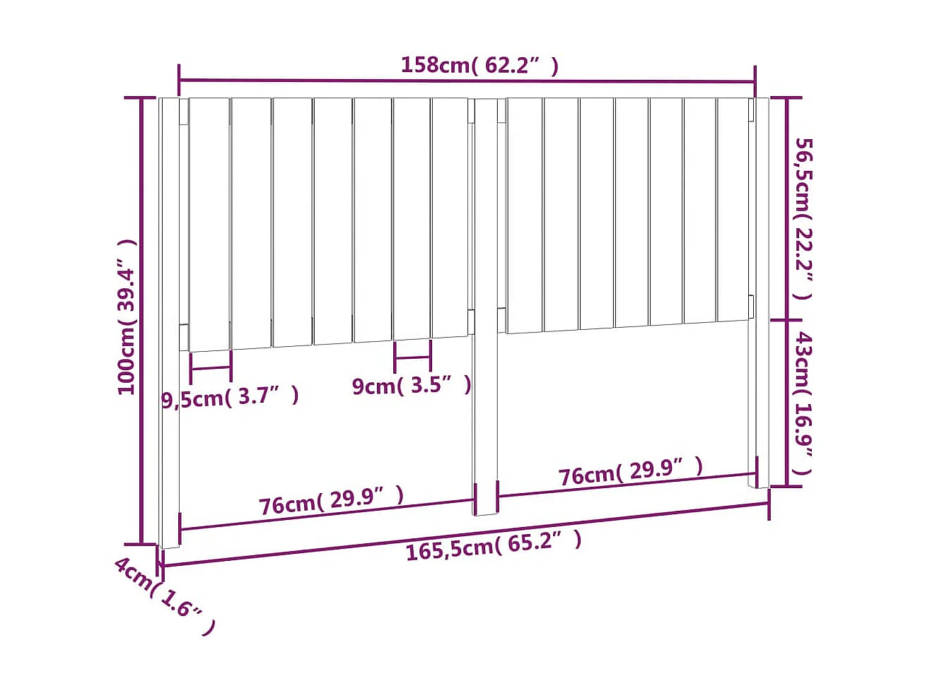 Hoofdbord 165,5x4x100 cm massief grenenhout wit
