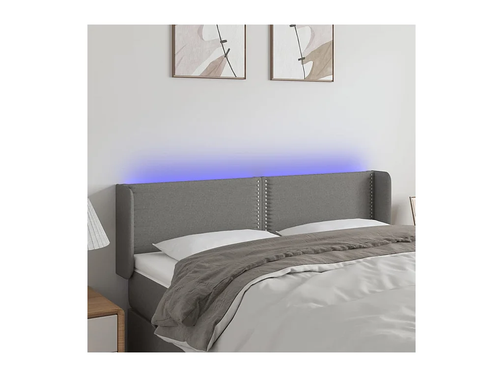 Testiera a LED Grigio Scuro 147x16x78/88 cm in Tessuto