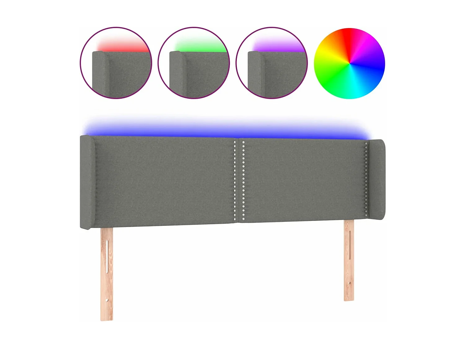 Hoofdbord LED 147x16x78/88 cm stof donkergrijs