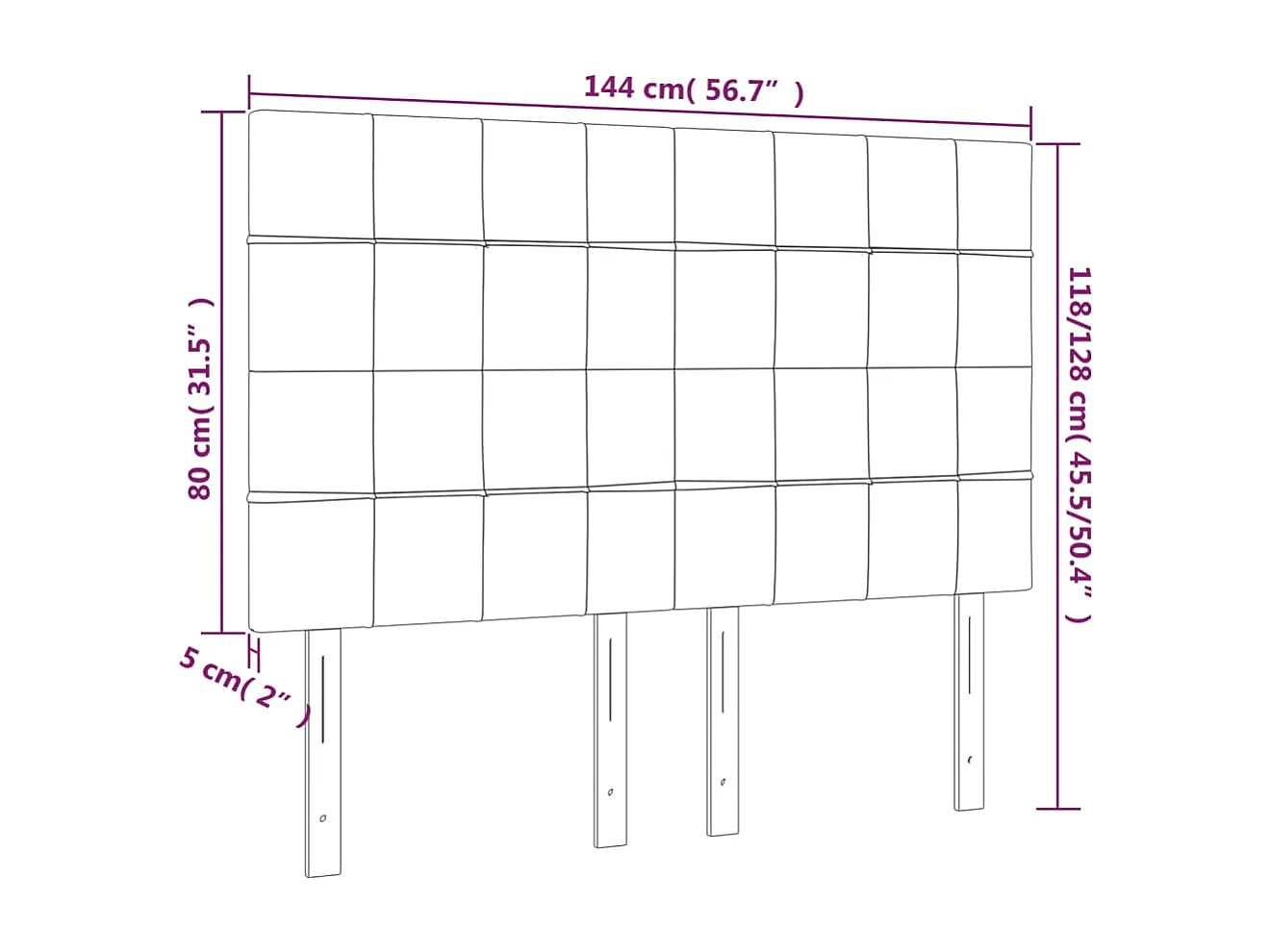 Cabeceira Cinza Claro 144x5x118/128 cm Tecido