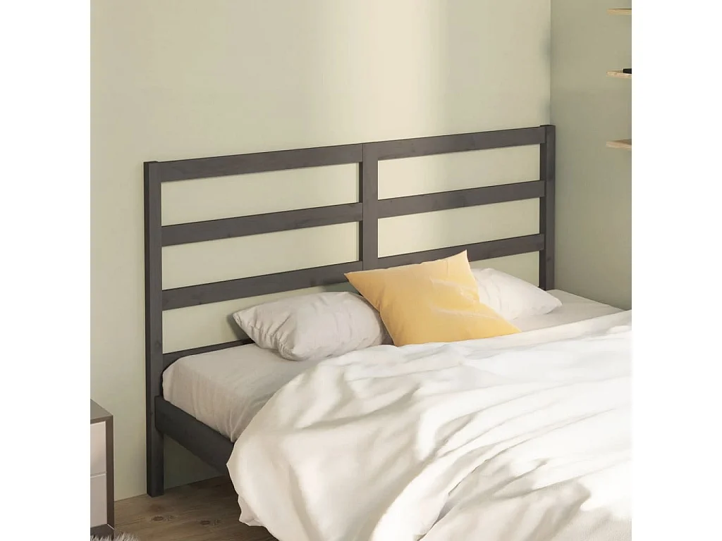 Testiera per Letto Grigia 146x4x100 cm Legno Massello di Pino