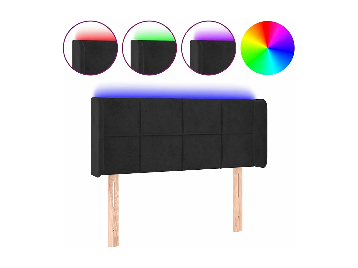 Cabeceira de cama c/ luzes LED veludo 83x16x78/88 cm preto