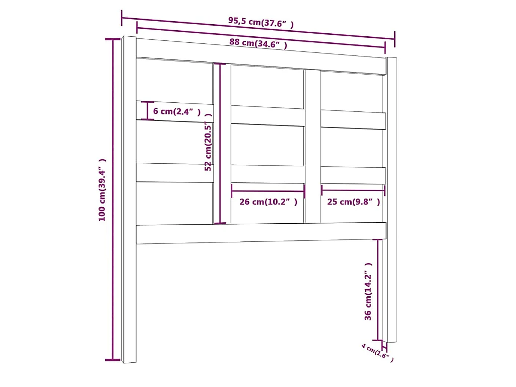 Hoofdbord 95,5x4x100 cm massief grenenhout honingbruin