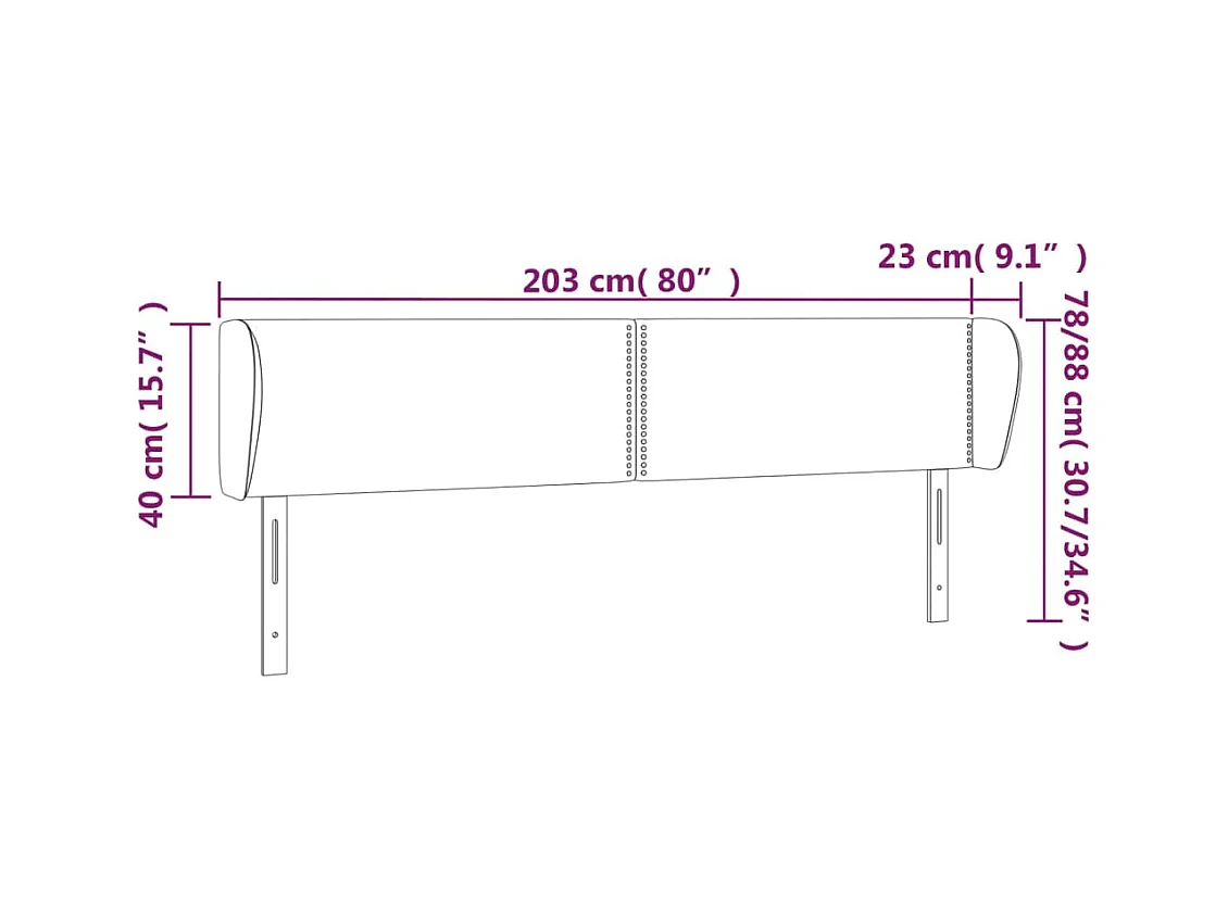 Testiera ad Orecchio Nera 203x23x78/88 cm in Tessuto