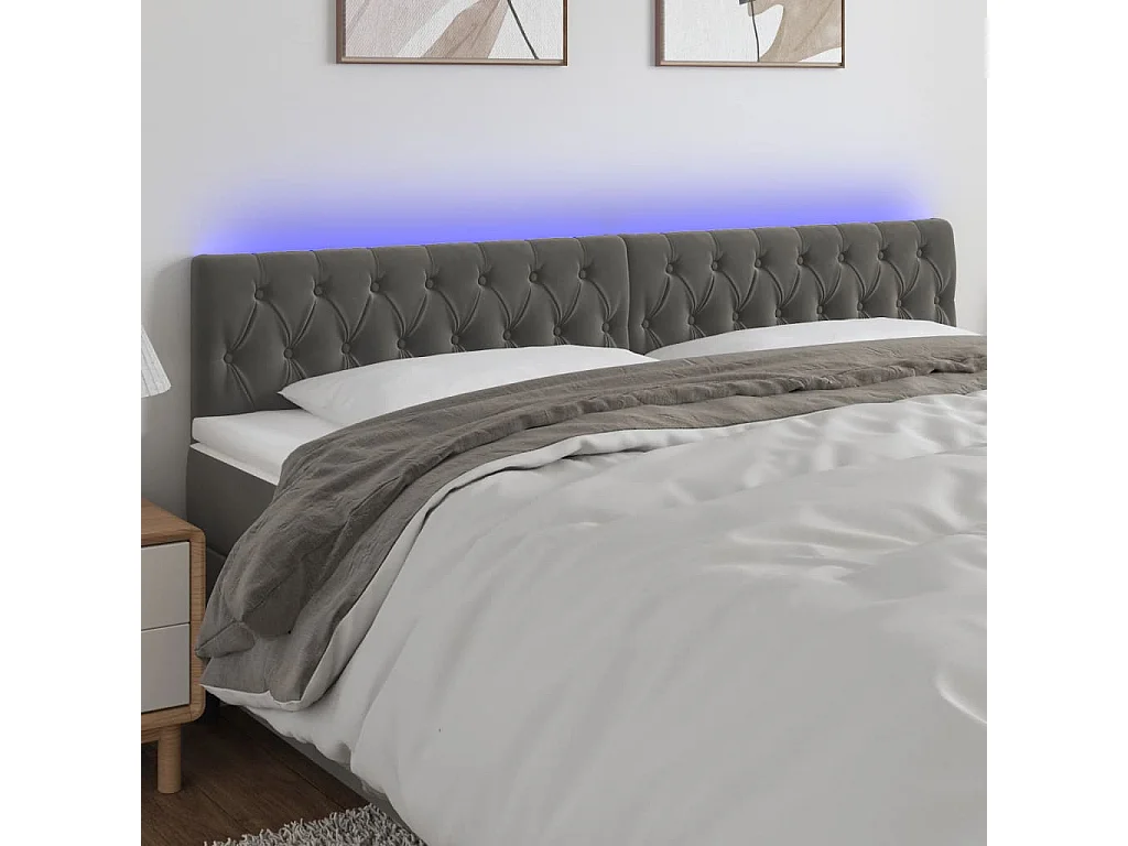 Testiera a LED Grigio Scuro 200x7x78/88 cm in Velluto