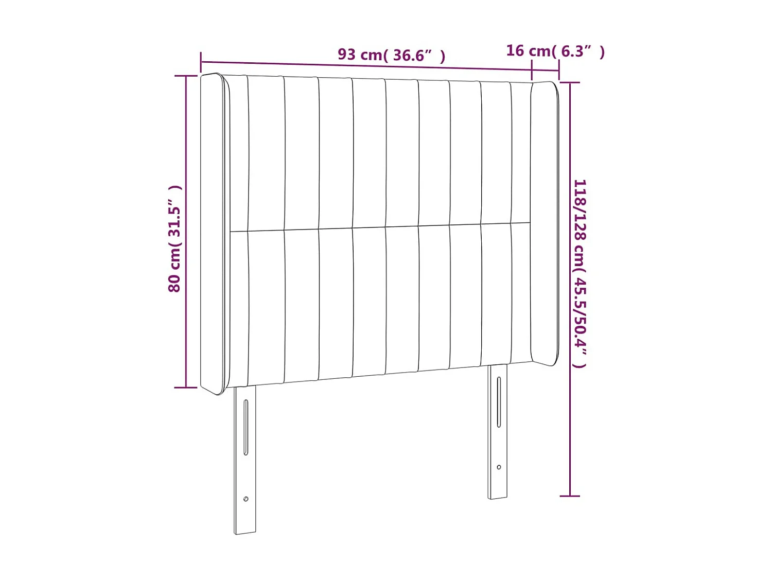 Testiera ad Orecchio Grigio Scuro 93x16x118/128 cm in Tessuto