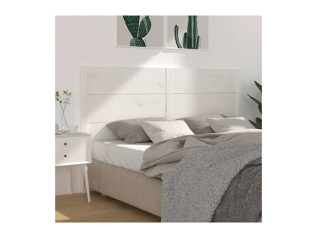 Testiera per Letto Bianca 146x4x100cm in Legno Massello di Pino