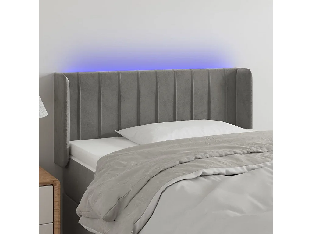 Testiera Grigio Chiaro a LED 93x16x78/88 cm in Velluto