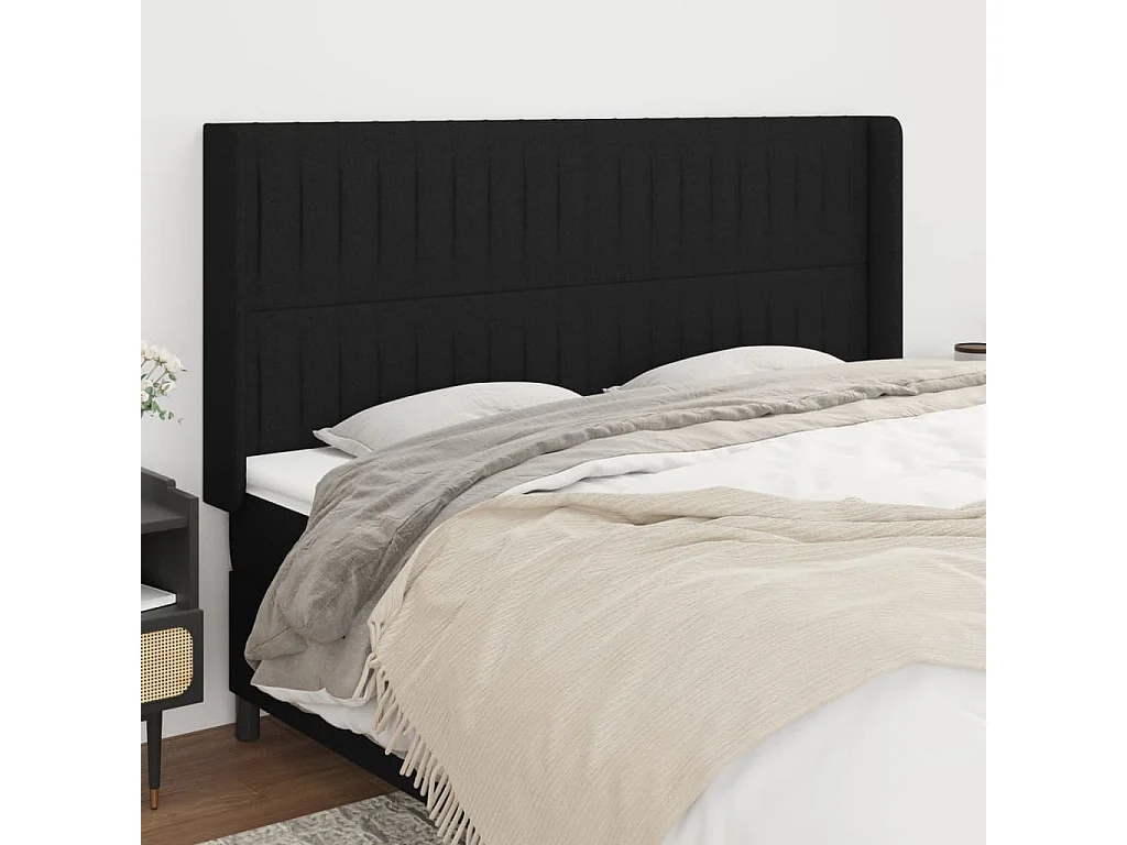 Testiera ad Orecchio Nera 183x16x118/128 cm in Tessuto