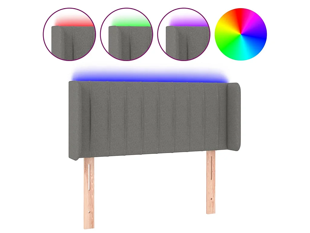 Cabeceira cama c/ luzes LED tecido 93x16x78/88cm cinza-escuro