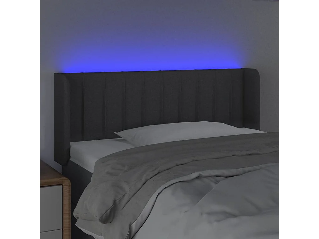 Cabeceira cama c/ luzes LED tecido 93x16x78/88cm cinza-escuro