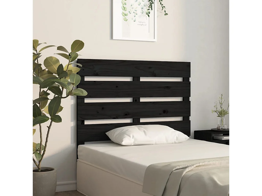 Tête de lit Noir 75x3x80 cm Bois massif de pin