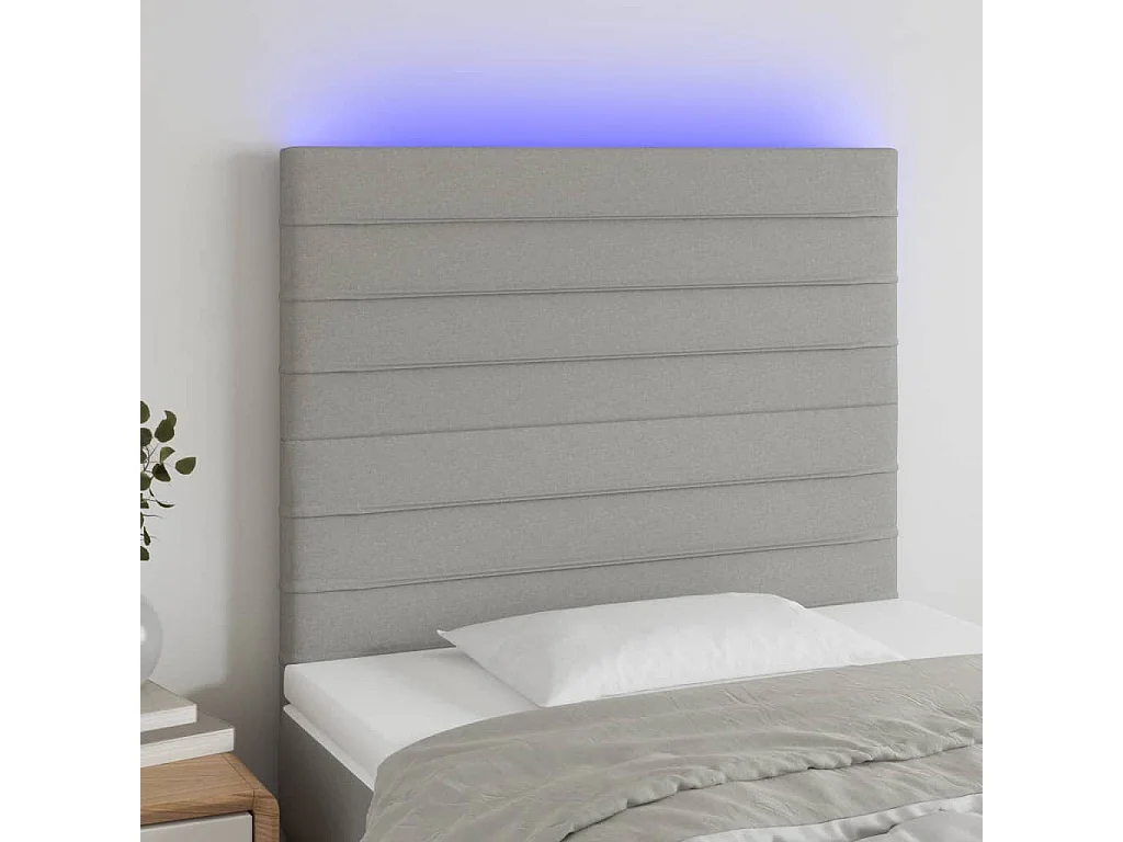 Cabeceira cama c/ luzes LED tecido 100x5x118/128cm cinza-claro