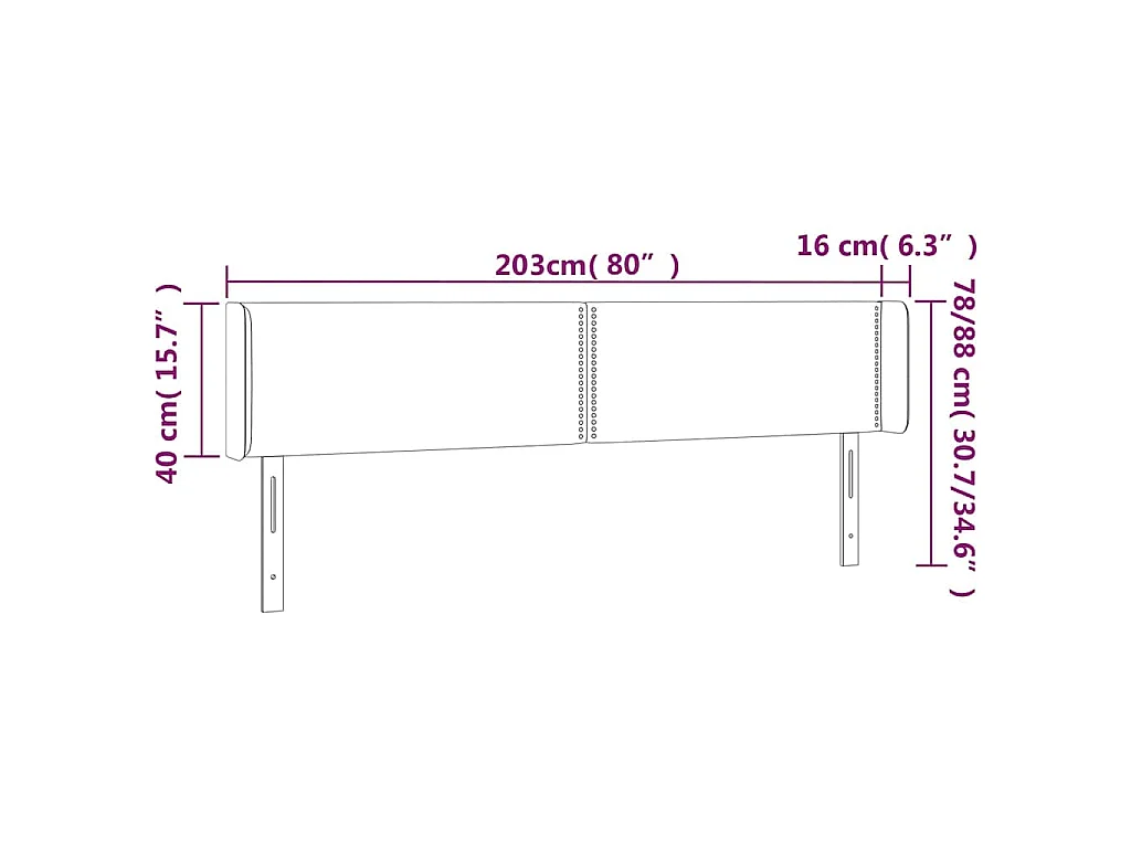 Hoofdbord LED 203x16x78/88 cm stof zwart