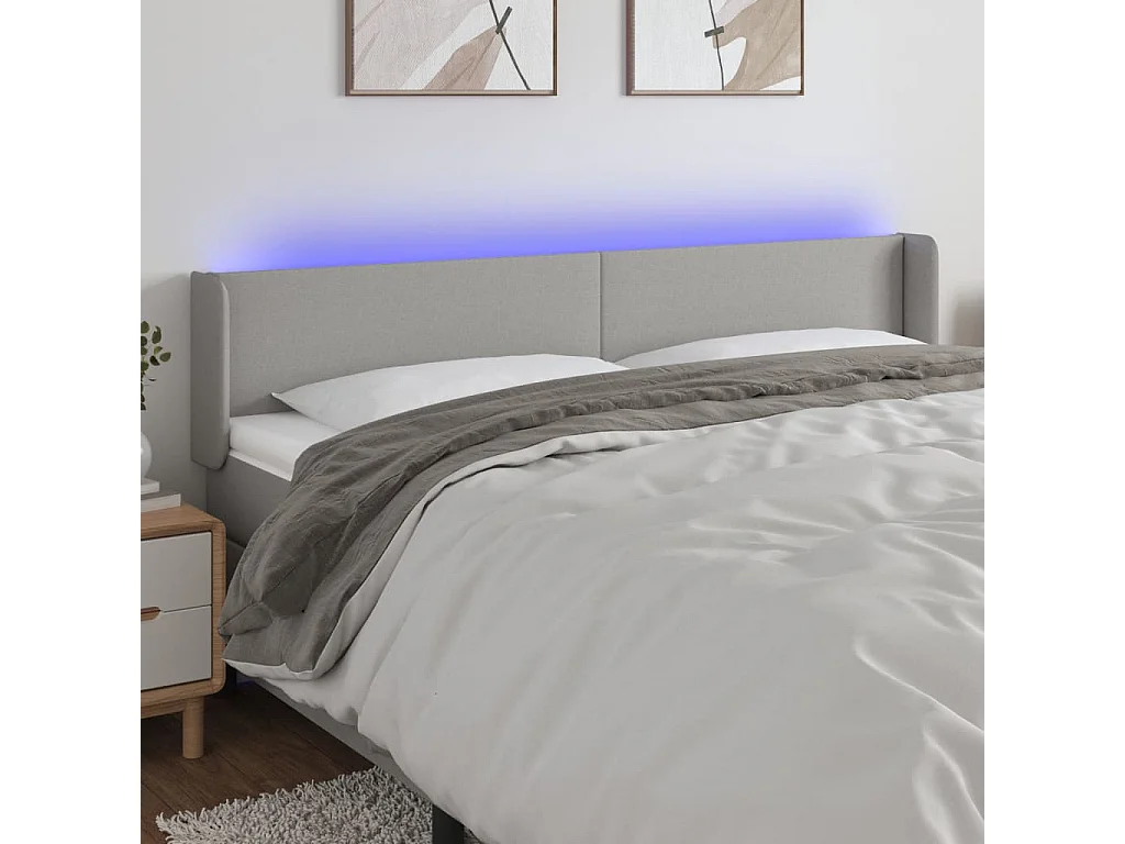 LED Kopfteil Hellgrau 163x16x78/88 cm Stoff