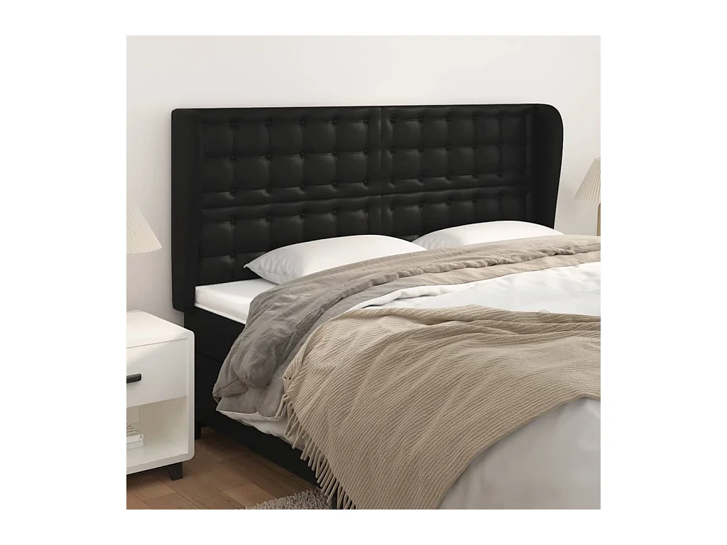 Hoofdbord met randen 203x23x118/128 cm kunstleer zwart