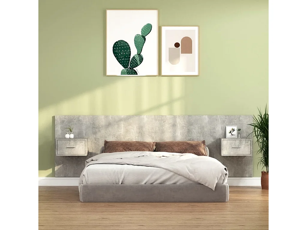 Tête de lit avec armoires Gris béton Bois d'ingénierie