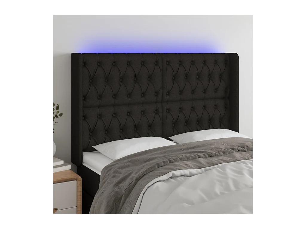 Testiera a LED Nera 147x16x118/128 cm in Tessuto