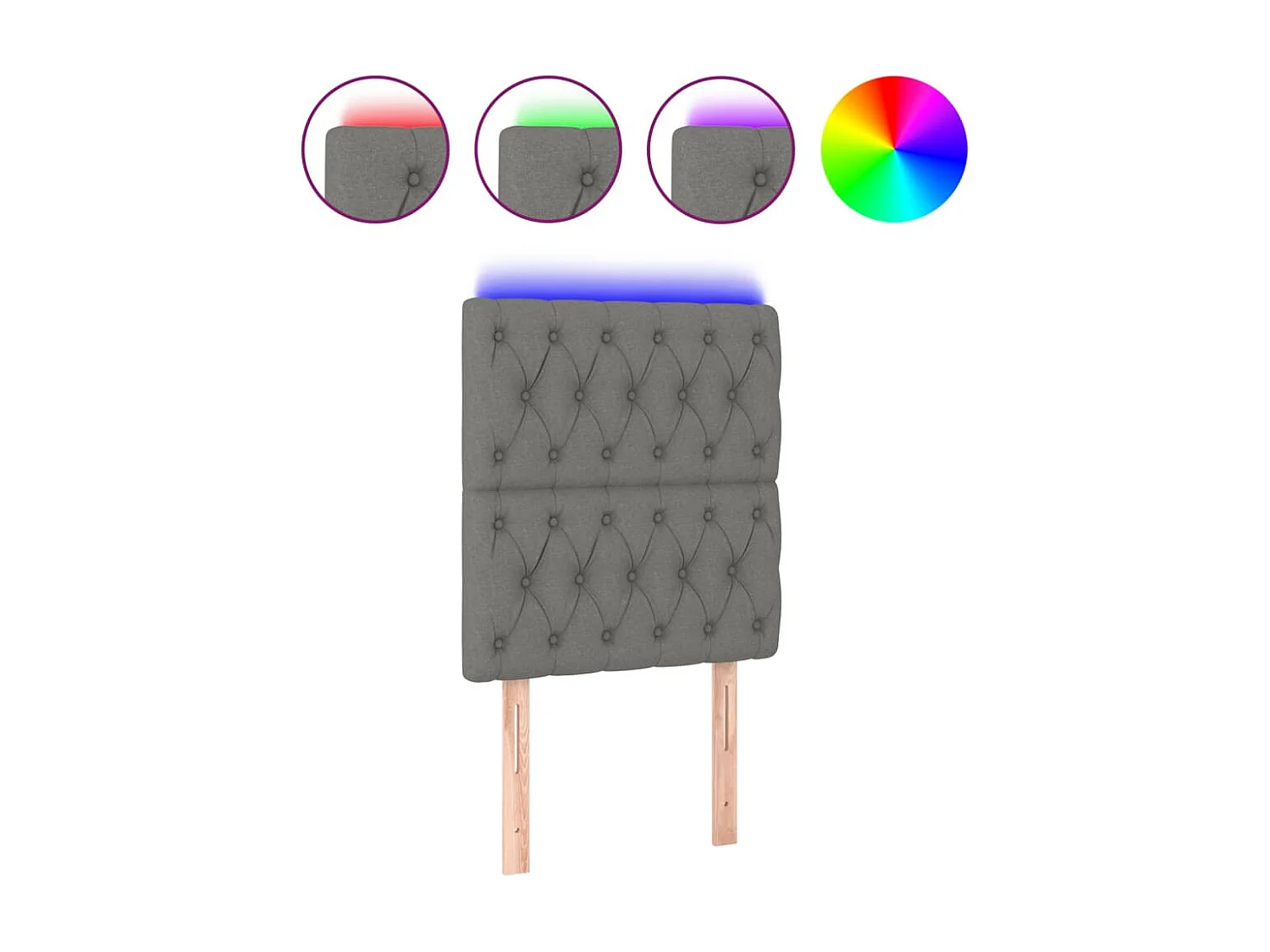 Cabeceira de cama c/ LED tecido 80x7x118/128 cm cinza-escuro