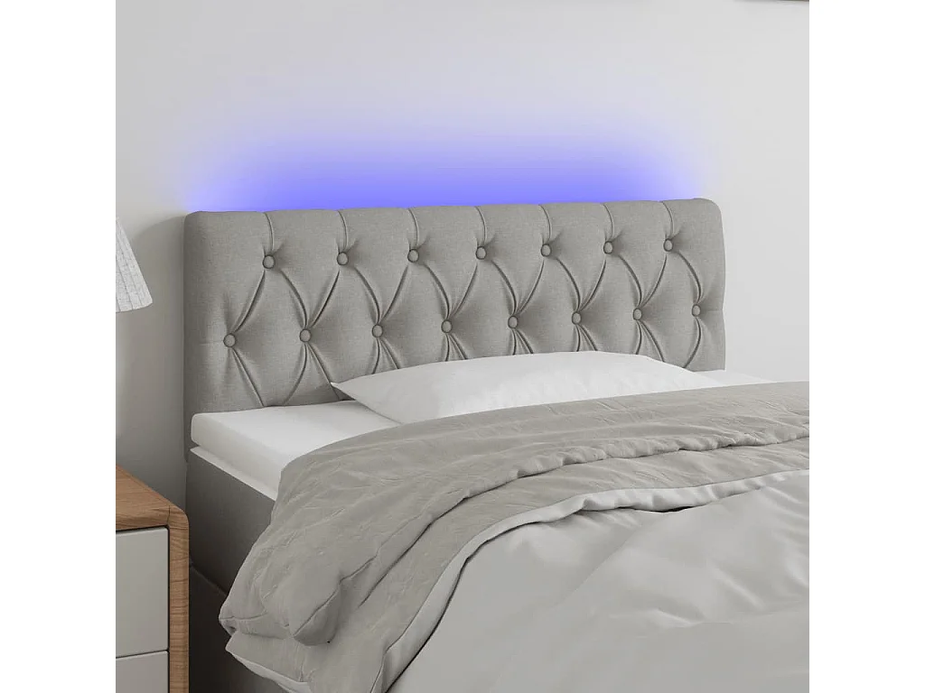 Cabeceira de cama c/ luzes LED tecido 90x7x78/88 cm cinza-claro
