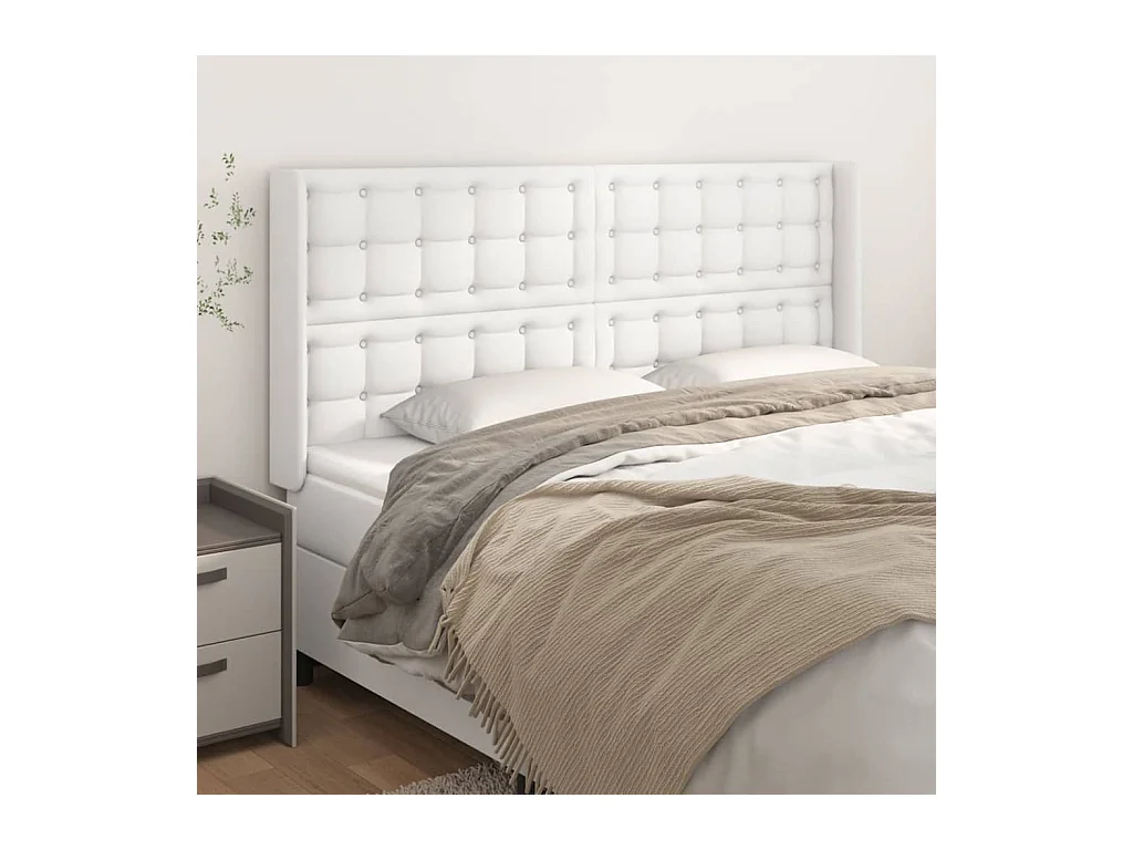 Tête de lit avec oreilles Blanc 203x16x118/128 cm Similicuir