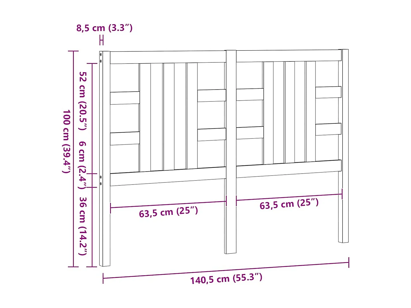 Tête de lit 141x4x100 cm Bois massif de pin