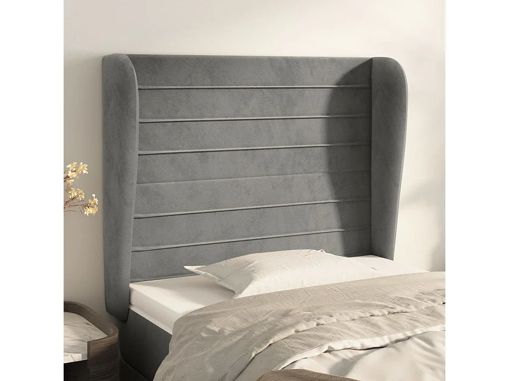 Tête de lit avec oreilles Gris clair 103x23x118/128 cm Velours