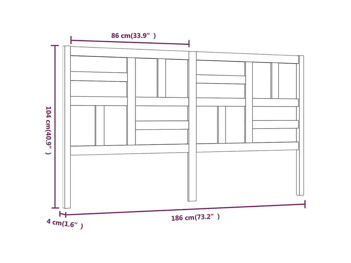Tête de lit Blanc 186x4x104 cm Bois massif de pin