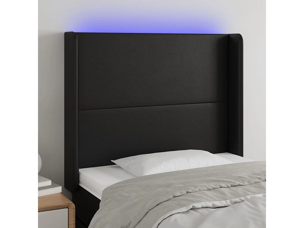 Testiera a LED Nera 83x16x118/128 cm in Similpelle