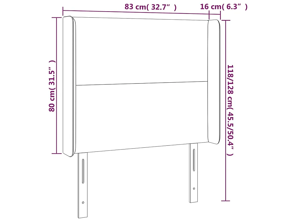 Testiera a LED Nera 83x16x118/128 cm in Similpelle