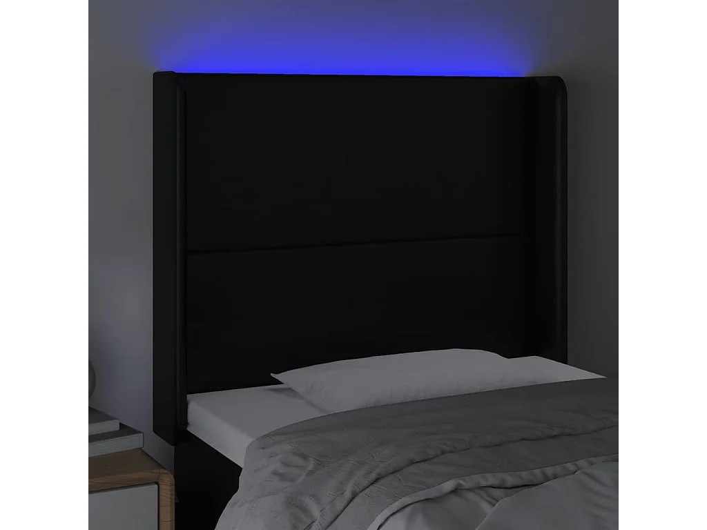 Testiera a LED Nera 83x16x118/128 cm in Similpelle