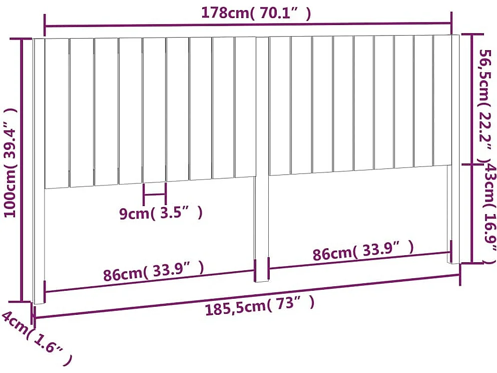 Tête de lit 185,5x4x100 cm Bois massif de pin