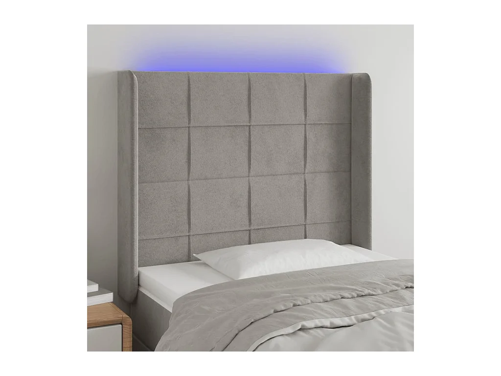 Testiera a LED Grigio Chiaro 103x16x118/128 cm in Velluto