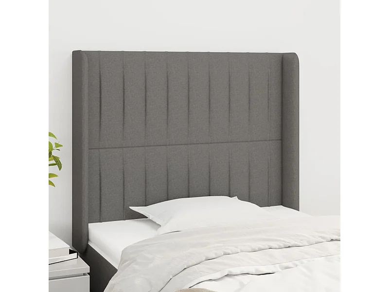 Tête de lit avec oreilles Gris foncé 103x16x118/128 cm Tissu