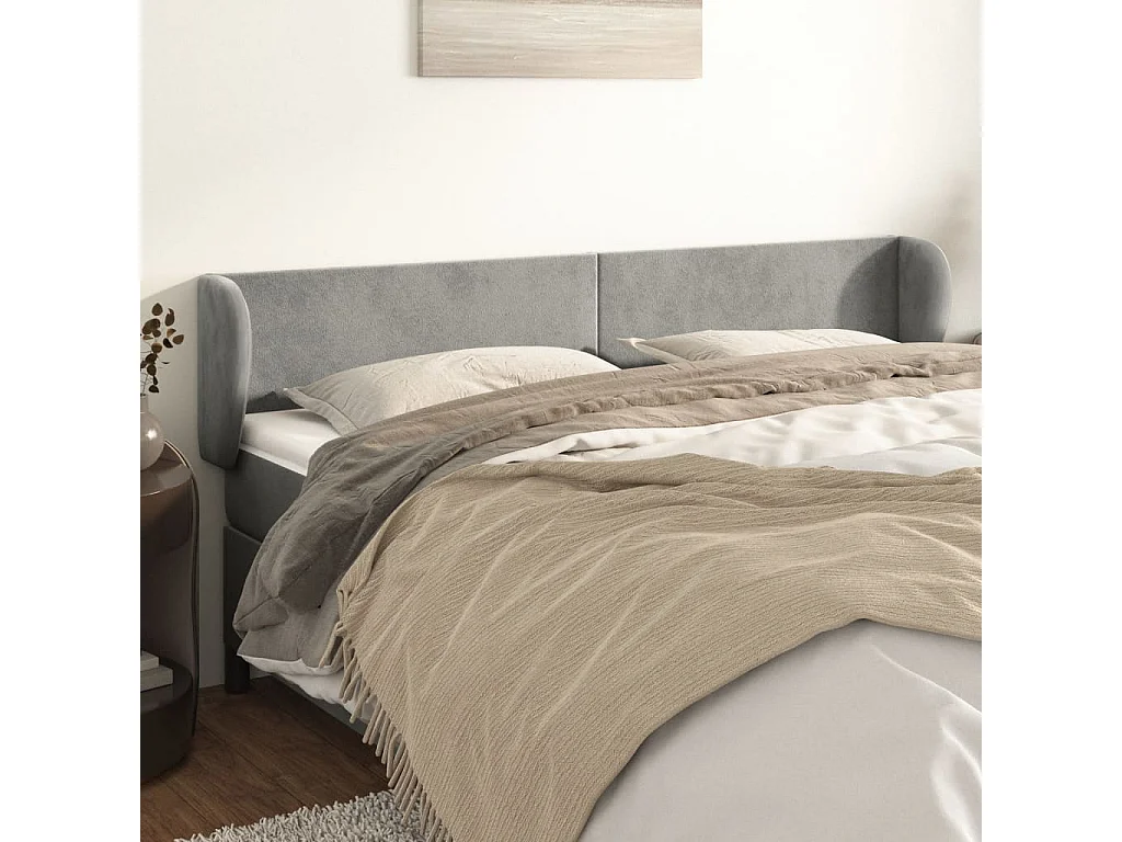 Hoofdbord met randen 203x23x78/88 cm fluweel lichtgrijs