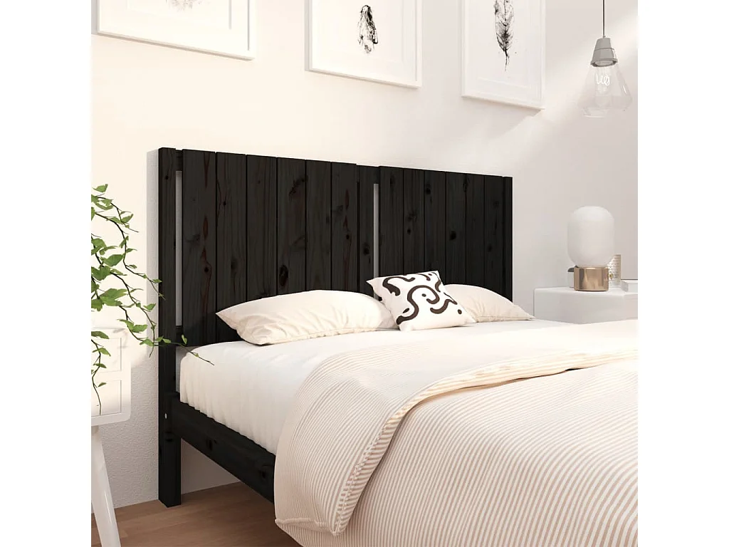 Tête de lit Noir 145,5x4x100 cm Bois massif de pin