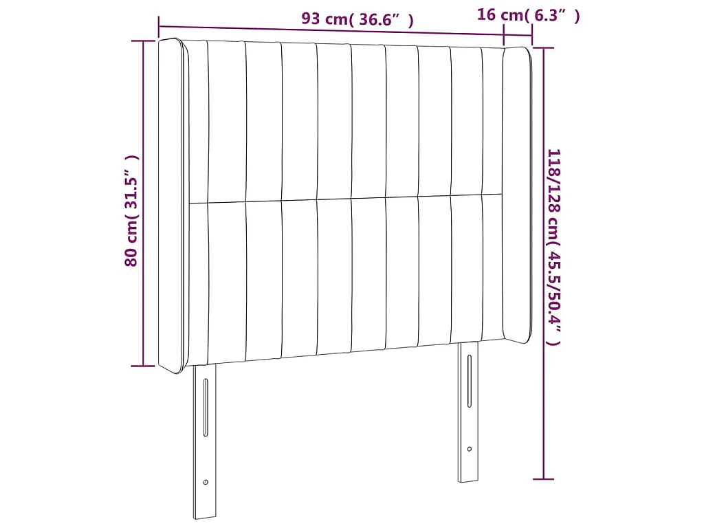 Tête de lit avec oreilles Gris foncé 93x16x118/128 cm Velours