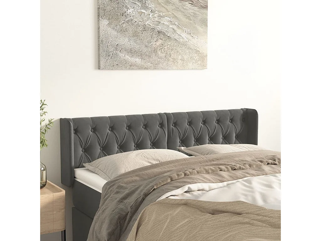 Tête de lit avec oreilles Gris foncé 163x16x78/88 cm Velours