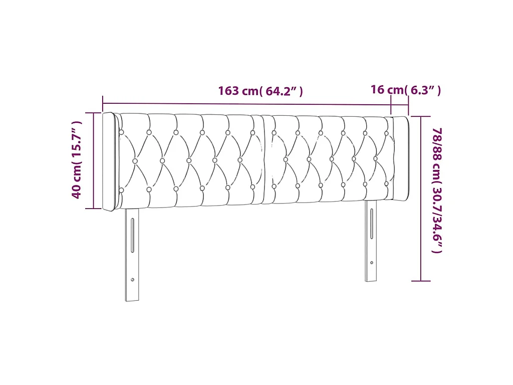 Tête de lit avec oreilles Gris foncé 163x16x78/88 cm Velours