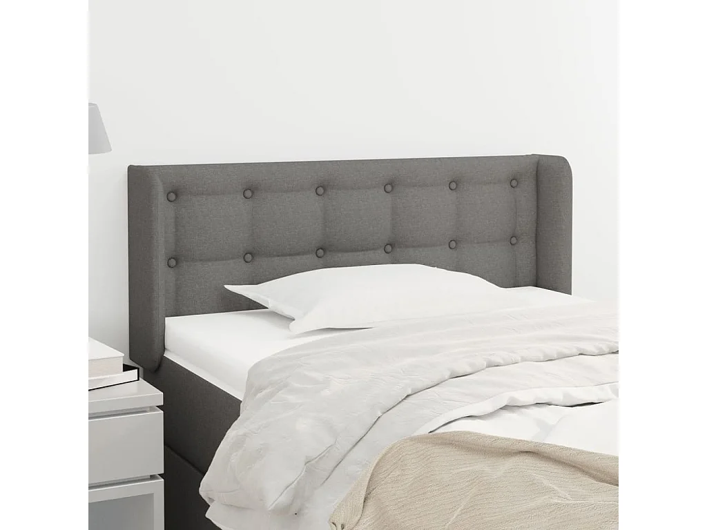 Cabeceira de cama c/ abas tecido 93x16x78/88 cm cinzento-escuro