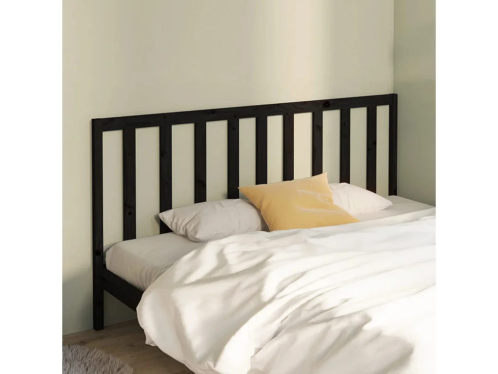 Testiera per Letto Nera 206x4x100 cm in Legno Massello di Pino