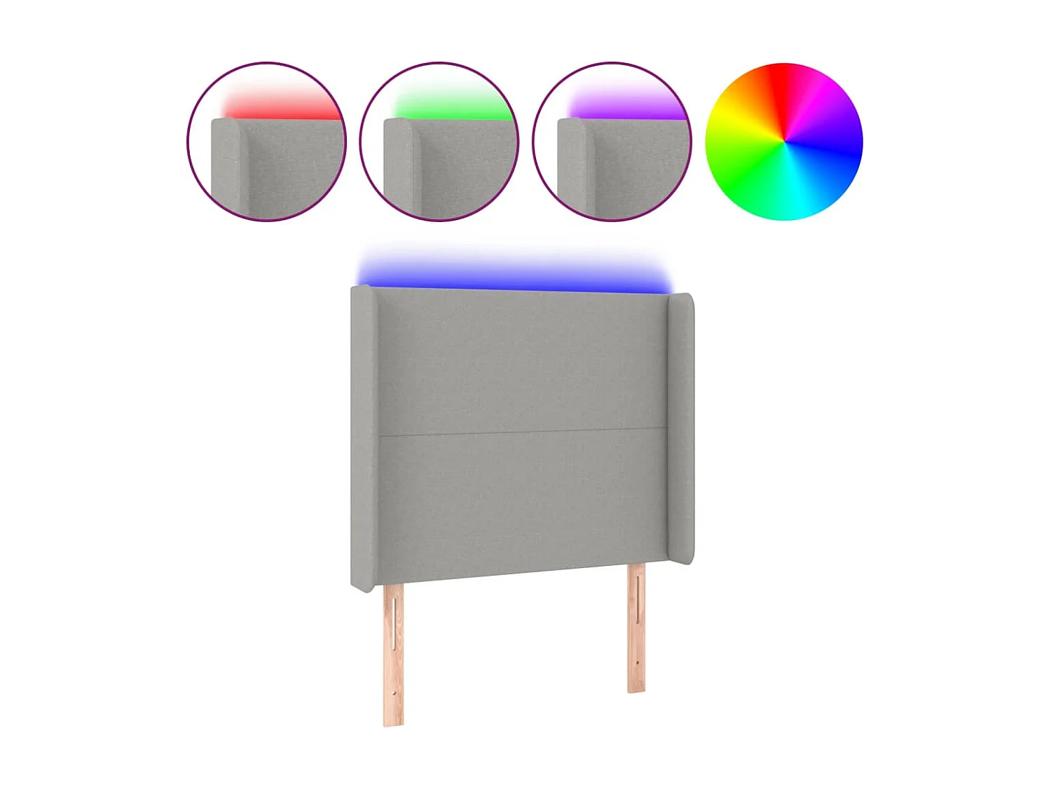 LED Kopfteil Hellgrau 93x16x118/128 cm Stoff