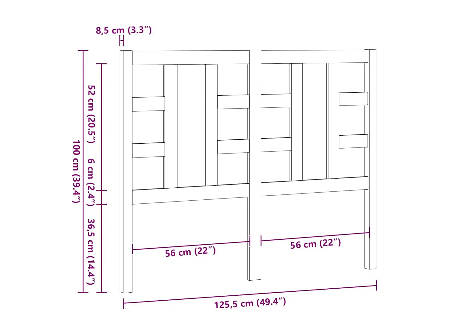 Hoofdbord 126x4x100 cm massief grenenhout grijs