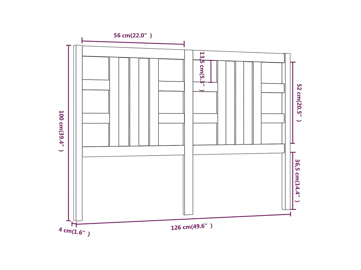 Hoofdbord 126x4x100 cm massief grenenhout grijs
