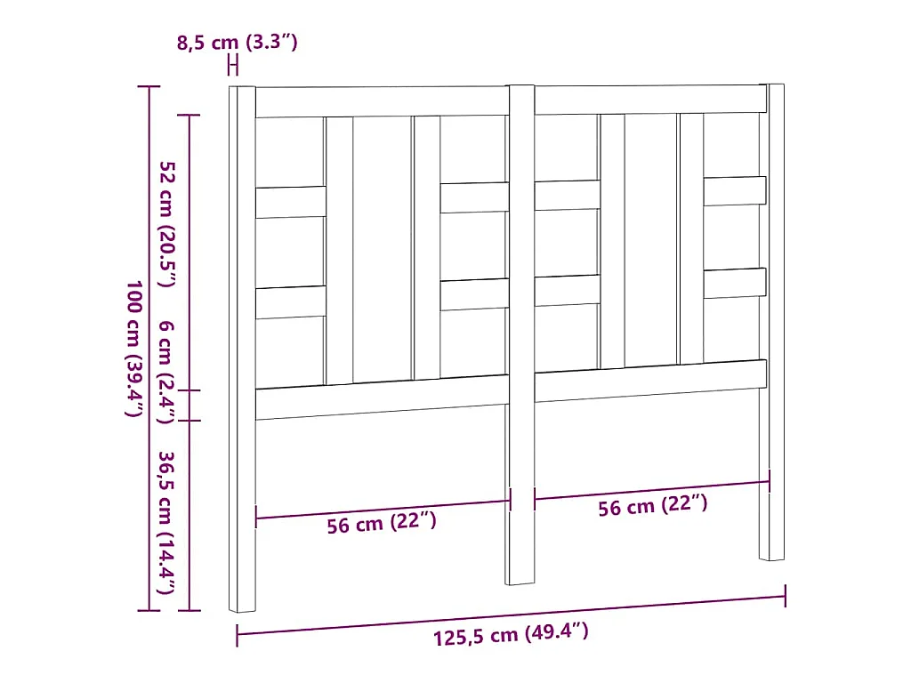 Tête de lit Gris 126x4x100 cm Bois massif de pin