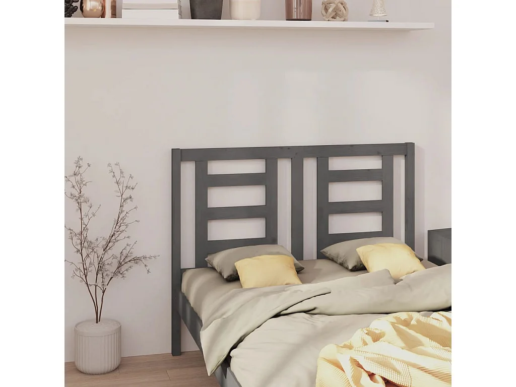 Testiera per Letto Grigia 126x4x100cm in Legno Massello di Pino