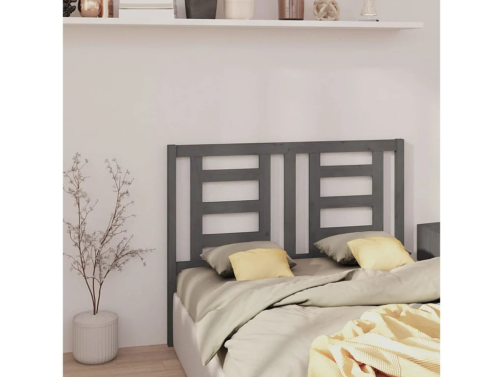 Testiera per Letto Grigia 126x4x100cm in Legno Massello di Pino